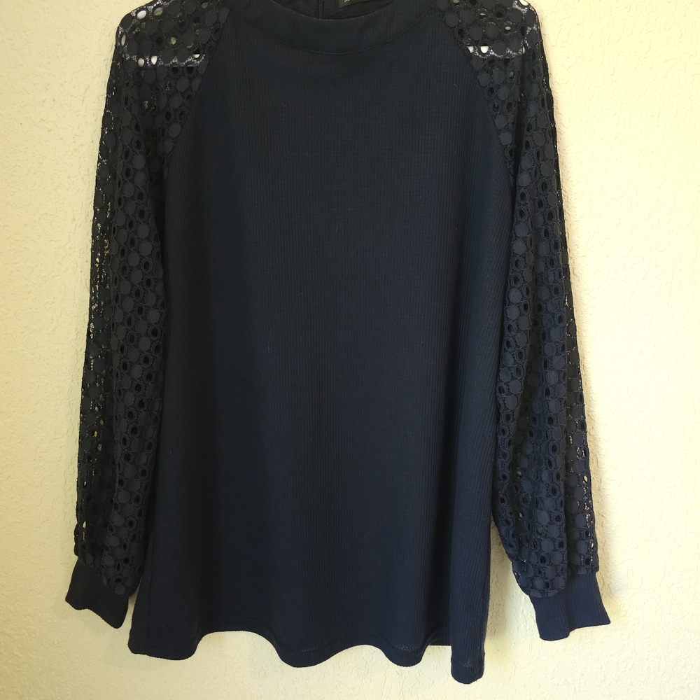 Elegant Navy Lace Sleeve Blouse By Miholl Size XL